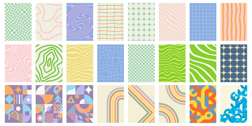 Large collection of trendy abstract patterns featuring geometric shapes, wa.. Stock Illustration