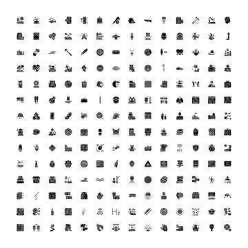 Large collection of universal flat black icons Stock Illustration