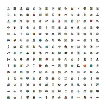 Large collection of varied flat line icons set イラスト素材