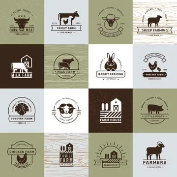 A large collection of vector logos for farmers, grocery stores and other Stock Illustration
