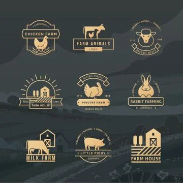 A large collection of vector logos for farmers, grocery stores and other Stock Illustration