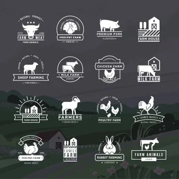 A large collection of vector logos for farmers, grocery stores and other Stock Illustration