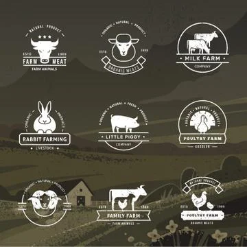 A large collection of vector logos for farmers, grocery stores and other Stock Illustration