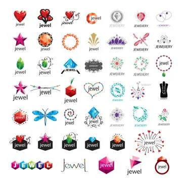 Large collection of vector logos jewelry, gold jewelry Stock Illustration
