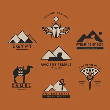 A large collection of vector logos on travel, Egypt and abstract topics. Stock Illustration