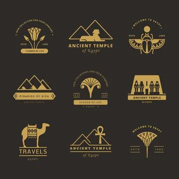 A large collection of vector logos on travel, Egypt and abstract topics. Stock Illustration