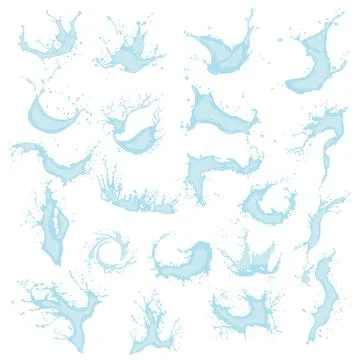 Large collection of vector splashes and splashes of liquid Stock Illustration