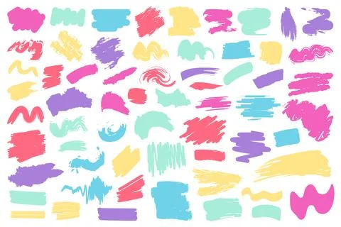 Large collection of vibrant hand-drawn shapes, swirls, forms, brush marks, and Ilustración de archivo