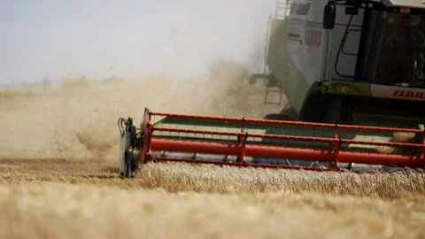 A large combine harvester is in the field Stock Footage 297949164