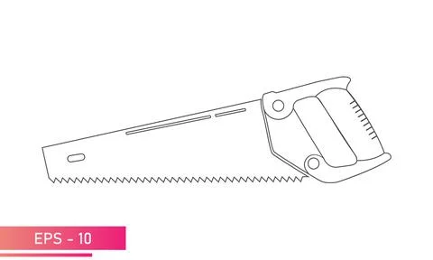 A large, comfortable wood saw. Linear design. On a white background. Carpenter Stock Illustration