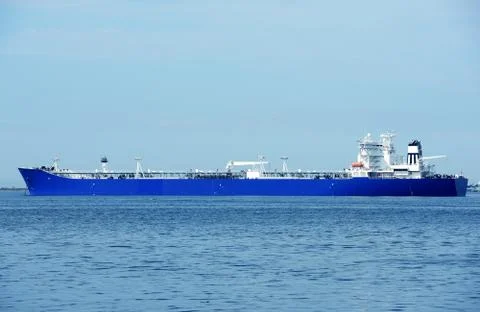 Large commercial ship - blue empty commercial container-ship. transportation 库存照片