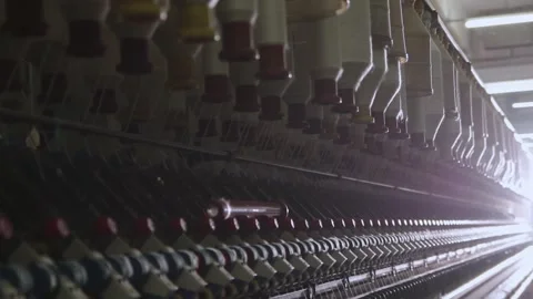 Large Commercial Textile Loom, Threading Machine, Spinning Parts, Textile Stock Footage 248414193