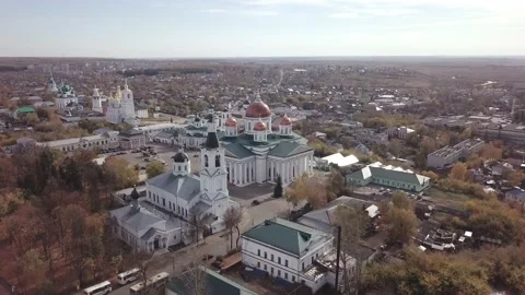Large complex with golden domes and green roof churches Stock Footage 152849457