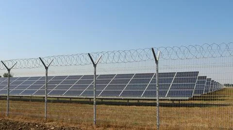 A large complex of solar panels in a protected area Stock Photos