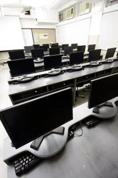 Large computer room with lcd displays Stock Photos