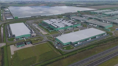 Large computing data server infrastructure aerial view Stock Footage 321486115