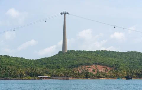 A large concrete cable car support towers over Phu Quoc Island Stock Photos