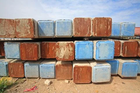 Large concrete piles preparing for construction Stock Photos