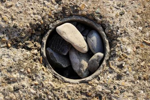 Large concrete rectangular blocks to protect the shore from erosion. Enclosur Stock Photos