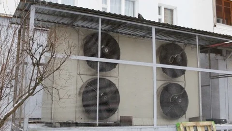 A large condenser heat exchanger is integrated into the building. The General pl Stock Footage 85092208
