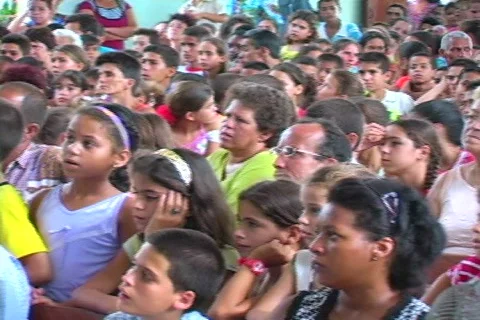 Large congregation in a church in Cuba Stock Footage 378339