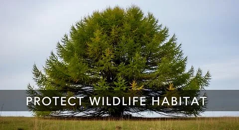 Large coniferous tree in grassy field, offering shelter for wildlife habita.. Stock Illustration