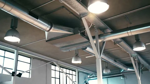 Large constructed loft space with installed ventilation system for air Stock-Footage 262428551