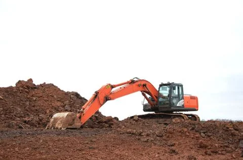 Large construction excavator at construction work. Special machinery Stock Photos