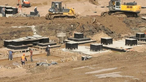 Large construction of large complex of buildings Stock Footage 80069744