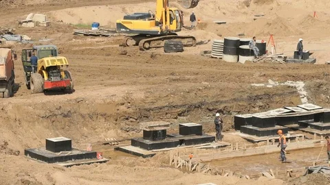 Large construction of large complex of buildings Vídeo Stock 82590374