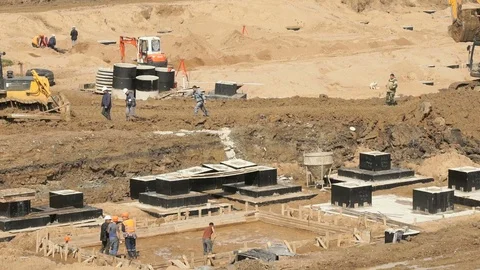 Large construction of large complex of buildings Stock Footage 82591011