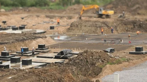 Large construction of large complex of buildings Stock Footage 84150488