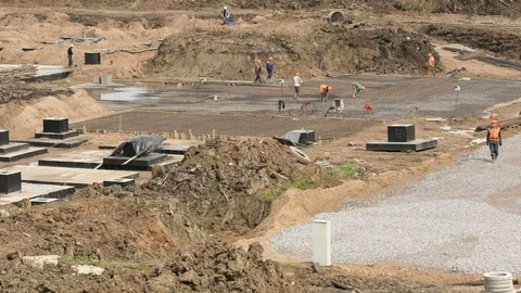 Large construction of large complex of buildings Stock Footage 84150673