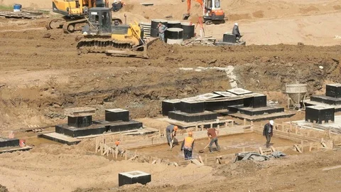 Large construction of large complex of buildings Stock Footage 84154228