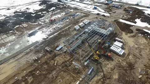 Large construction site from a bird's eye view Stock Footage 145661062