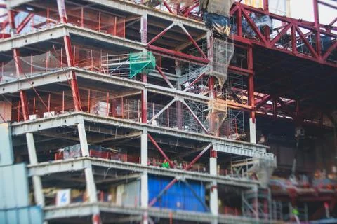 A large construction site in the city, the process of massive skyscraper buil Fotos de archivo