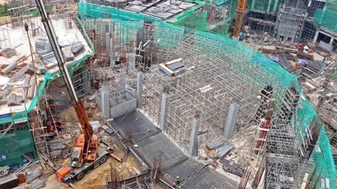 Large Construction Site With Cranes and Buildings Stock Footage 343228565