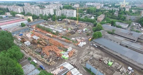 Large Construction Site With Cranes Stock Footage