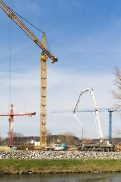 Large construction site with cranes Stock Photos