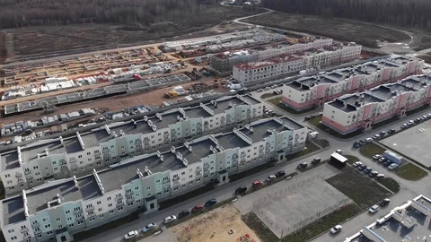 Large construction site during work hours - Top down aerial footage Stock Footage 120847283