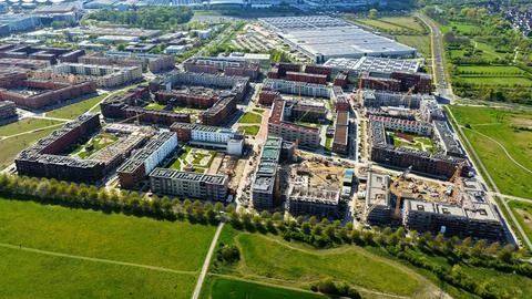 Large Construction Site in Germany with Multiple Cranes and Excavators 写真素材