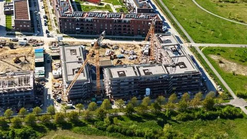Large Construction Site in Germany with Multiple Cranes and Excavators Фото