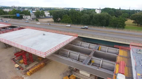 Large construction site - highway bridge A643, Wiesbaden-Mainz 스톡 동영상 65220473
