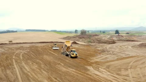 Large construction site with machines starting new development, civil Stock Footage 157464040