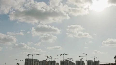 Large construction site with many cranes working over buildings Stock Footage 137107156