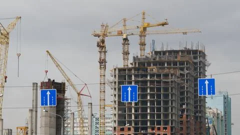 Large construction site in middle of the city. Stock Photos