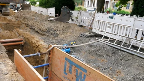 Large construction site, road works and bulldozer. Stock Footage 341607697