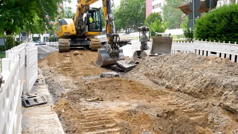Large construction site, road works and bulldozer. Stock Footage 341608370