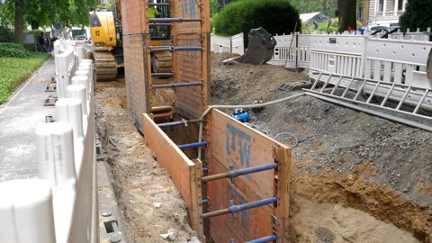 Large construction site, road works and bulldozer. Stock Footage 341608546