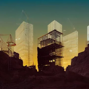 Large construction site at sunset Stock Illustration